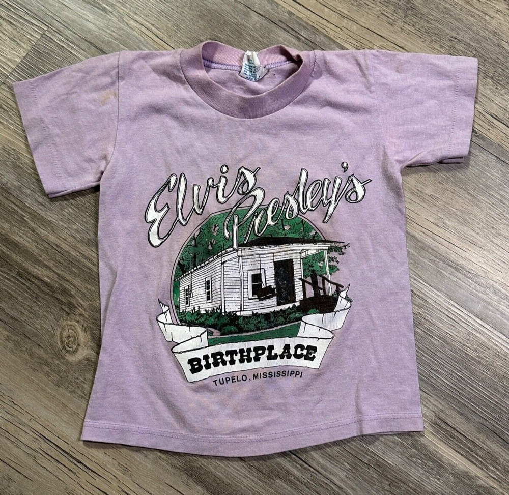 Vtg 80s Elvis Kids Tshirt Size XS 2-4 Single Stitch Presley's Birthplace Tupelo